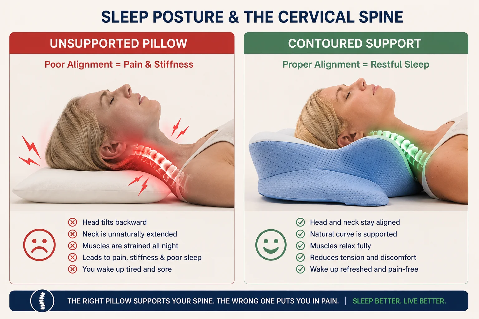 Comparison of sleep posture with an unsupported pillow versus contoured support